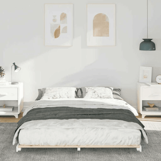 Estrutura de Cama de casal simple de chão simples e minimalista - Branco 160 x 210 cm Estrutura de Cama de casal simple de chão simples e minimalista - Branco 160 x 210 cm