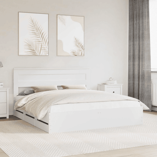 Estrutura De Cama De Casal Moderno - Branco 180 x 200 cm Madeira de Engenharia Estrutura De Cama De Casal Moderno - Branco 180 x 200 cm Madeira de Engenharia