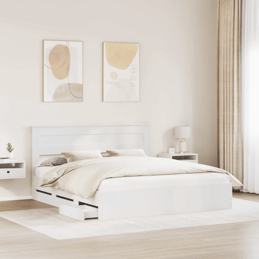 Estrutura De Cama De Casal Moderno - Branco 180 x 200 cm Madeira de Engenharia Estrutura De Cama De Casal Moderno - Branco 180 x 200 cm Madeira de Engenharia