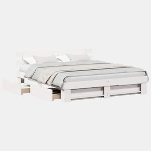 Estrutura da Cama de casal moderno para adultos com cabeceira com gaveta Branco 200 x 200 cm