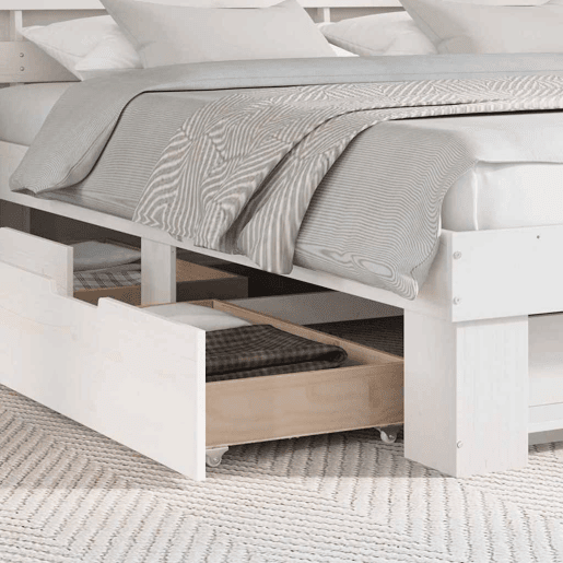 Estrutura da Cama de casal moderno para adultos com cabeceira com gaveta Branco 200 x 200 cm Estrutura da Cama de casal moderno para adultos com cabeceira com gaveta Branco 200 x 200 cm