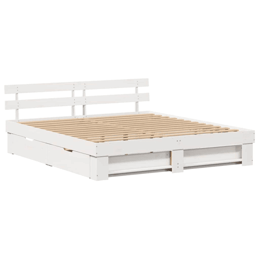 Estrutura da Cama de casal moderno para adultos com cabeceira com gaveta Branco 200 x 200 cm Estrutura da Cama de casal moderno para adultos com cabeceira com gaveta Branco 200 x 200 cm