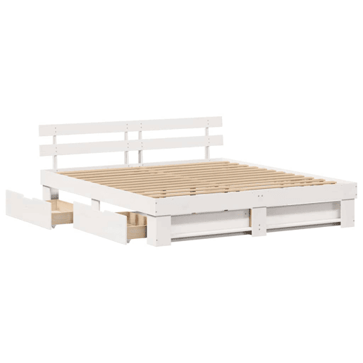 Estrutura da Cama de casal moderno para adultos com cabeceira com gaveta Branco 200 x 200 cm Estrutura da Cama de casal moderno para adultos com cabeceira com gaveta Branco 200 x 200 cm