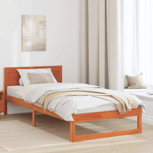 Estrutura de cama de solteiro moderno com cabeceira - Marrom Cera 90 x 200 cm Estrutura de cama de solteiro moderno com cabeceira - Marrom Cera 90 x 200 cm