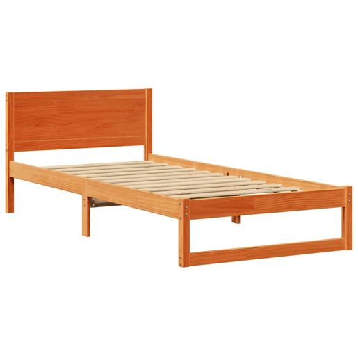 Estrutura de cama de solteiro moderno com cabeceira - Marrom Cera 90 x 200 cm Estrutura de cama de solteiro moderno com cabeceira - Marrom Cera 90 x 200 cm