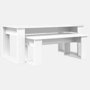 Conjunto de Mesas de Café, Mesas de Centro, Mesas baixas Branco Madeira processada