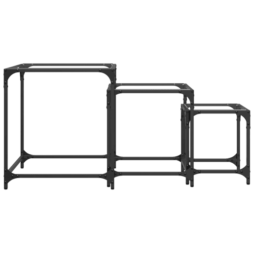 3 pcs Mesas de Centro - Mesas baixas encastrar c tampo vidro transparente aço 3 pcs Mesas de Centro - Mesas baixas encastrar c tampo vidro transparente aço