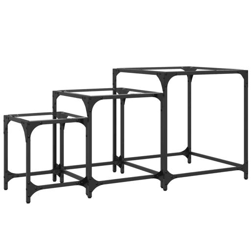 3 pcs Mesas de Centro - Mesas baixas encastrar c tampo vidro transparente aço 3 pcs Mesas de Centro - Mesas baixas encastrar c tampo vidro transparente aço