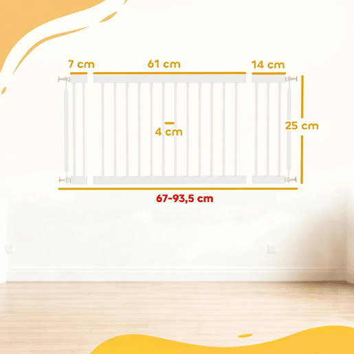 PawHut Barreira de Segurança Extensível para Cães Pequenos 67-93,5 cm, Altura 45 cm, para Portas e Escadas, Montagem por Pressão, 2 Extensões 714 cm, Branco