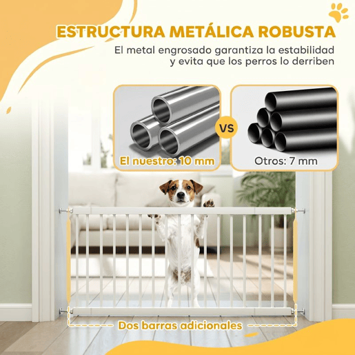 PawHut Barreira de Segurança Extensível para Cães Pequenos 67-93,5 cm, Altura 45 cm, para Portas e Escadas, Montagem por Pressão, 2 Extensões 714 cm, Branco
