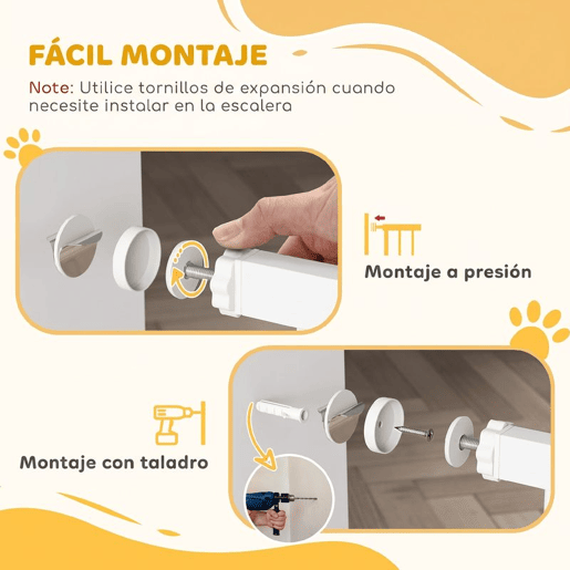 PawHut Barreira de Segurança Extensível para Cães Pequenos 67-93,5 cm, Altura 45 cm, para Portas e Escadas, Montagem por Pressão, 2 Extensões 714 cm, Branco