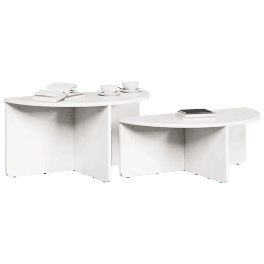 Conjunto de 2 Mesas de Centro, Mesas de Café Branco Madeira de pinho maciça Conjunto de 2 Mesas de Centro, Mesas de Café Branco Madeira de pinho maciça