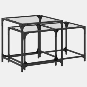 2 pcs Mesas de Centro - Mesas baixas encastrar c tampo vidro transparente aço