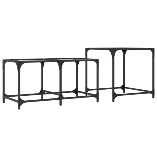 2 pcs Mesas de Centro - Mesas baixas encastrar c tampo vidro transparente aço 2 pcs Mesas de Centro - Mesas baixas encastrar c tampo vidro transparente aço