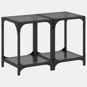 2pcs Mesas de centro, Mesas baixas c topo em vidro preto 30x30x40 cm aço