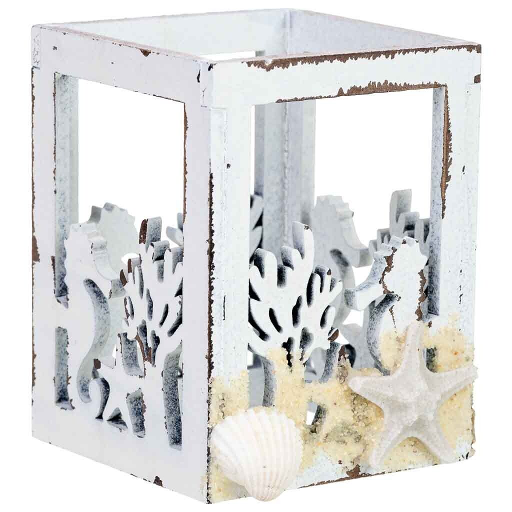 Portavelas de madera blanco 7x7x10hcm