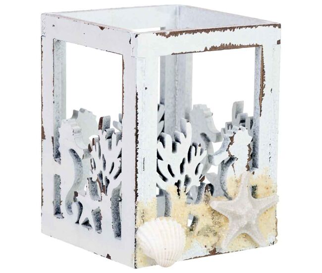 Portavelas de madera blanco 7x7x10hcm