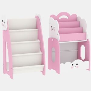 AIYAPLAY Estante Infantil 3 em 1 para Brinquedos, Organizador com Estante, Porta-Revistas e Mesa de Cabeceira, para Crianças dos 3 aos 8 anos u2013 Quarto e Sala de Brincar, 85,5x32x72 cm, Rosa