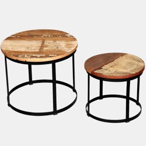 Conjunto Mesas de centro, Mesas baixas redonda madeira reciclada 40cm50cm