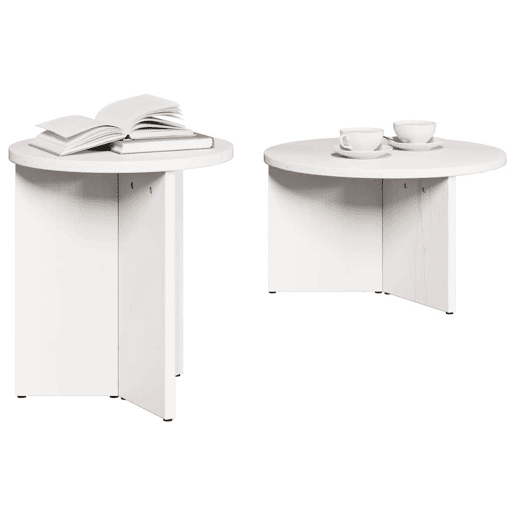 Conjunto de 2 Mesas de Centro, Mesas de Café Branco Madeira de pinho maciça Conjunto de 2 Mesas de Centro, Mesas de Café Branco Madeira de pinho maciça