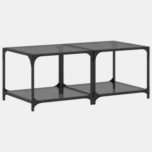 2pcs Mesas de centro, Mesas baixas c topo em vidro preto 50x50x40 cm aço