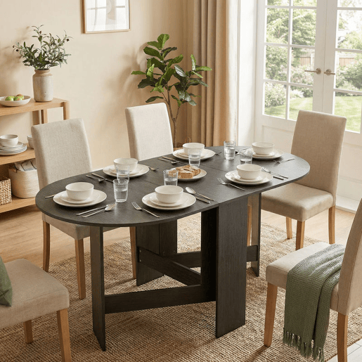 HOMCOM Mesa Dobrável de Jantar Mesa de Cozinha Dobrável Oval 163x80x75 cm com Alas Rebatíveis Até 6 Pessoas para Sala de Jantar Sala de Estar Espaços Pequenos Preto HOMCOM Mesa Dobrável de Jantar Mesa de Cozinha Dobrável Oval 163x80x75 cm com Alas Rebatíveis Até 6 Pessoas para Sala de Jantar Sala de Estar Espaços Pequenos Preto