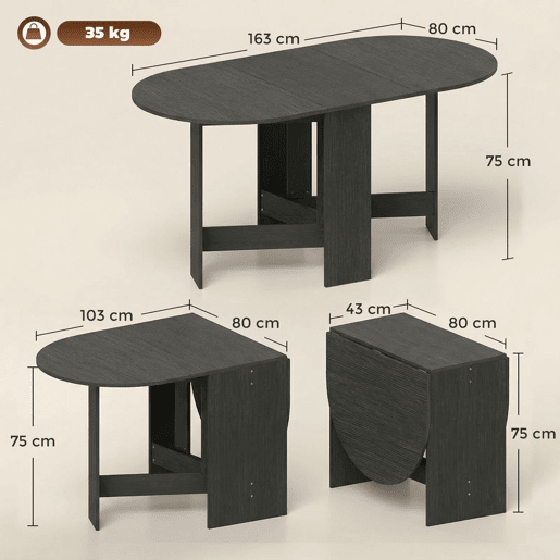 HOMCOM Mesa Dobrável de Jantar Mesa de Cozinha Dobrável Oval 163x80x75 cm com Alas Rebatíveis Até 6 Pessoas para Sala de Jantar Sala de Estar Espaços Pequenos Preto HOMCOM Mesa Dobrável de Jantar Mesa de Cozinha Dobrável Oval 163x80x75 cm com Alas Rebatíveis Até 6 Pessoas para Sala de Jantar Sala de Estar Espaços Pequenos Preto
