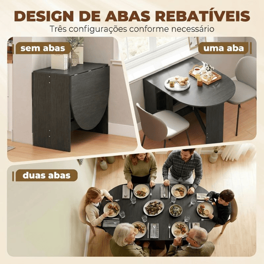 HOMCOM Mesa Dobrável de Jantar Mesa de Cozinha Dobrável Oval 163x80x75 cm com Alas Rebatíveis Até 6 Pessoas para Sala de Jantar Sala de Estar Espaços Pequenos Preto HOMCOM Mesa Dobrável de Jantar Mesa de Cozinha Dobrável Oval 163x80x75 cm com Alas Rebatíveis Até 6 Pessoas para Sala de Jantar Sala de Estar Espaços Pequenos Preto