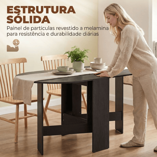 HOMCOM Mesa Dobrável de Jantar Mesa de Cozinha Dobrável Oval 163x80x75 cm com Alas Rebatíveis Até 6 Pessoas para Sala de Jantar Sala de Estar Espaços Pequenos Preto HOMCOM Mesa Dobrável de Jantar Mesa de Cozinha Dobrável Oval 163x80x75 cm com Alas Rebatíveis Até 6 Pessoas para Sala de Jantar Sala de Estar Espaços Pequenos Preto