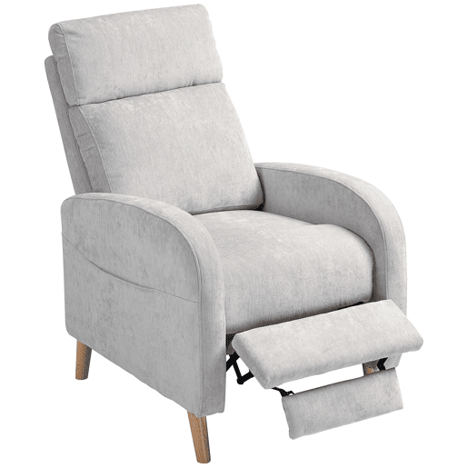 Poltrona reclinável Relax, estofada em linho sintético, com apoio para os pés e bolso lateral, capacidade de carga de 135 kg, cinza claro. Poltrona reclinável Relax, estofada em linho sintético, com apoio para os pés e bolso lateral, capacidade de carga de 135 kg, cinza claro.
