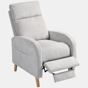 Poltrona reclinável Relax, estofada em linho sintético, com apoio para os pés e bolso lateral, capacidade de carga de 135 kg, cinza claro.