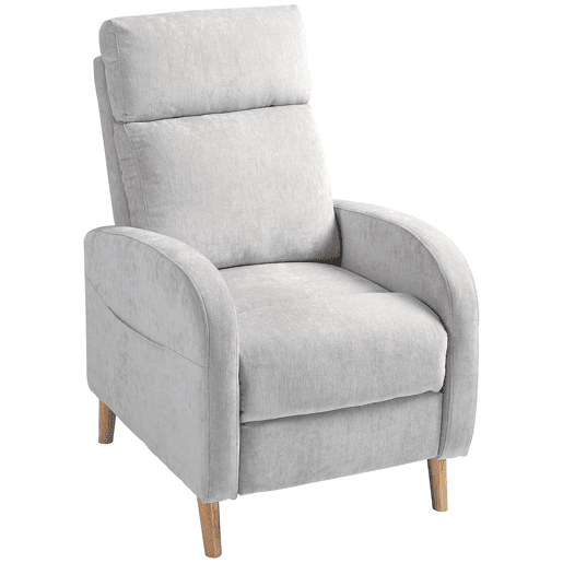 Poltrona reclinável Relax, estofada em linho sintético, com apoio para os pés e bolso lateral, capacidade de carga de 135 kg, cinza claro. Poltrona reclinável Relax, estofada em linho sintético, com apoio para os pés e bolso lateral, capacidade de carga de 135 kg, cinza claro.