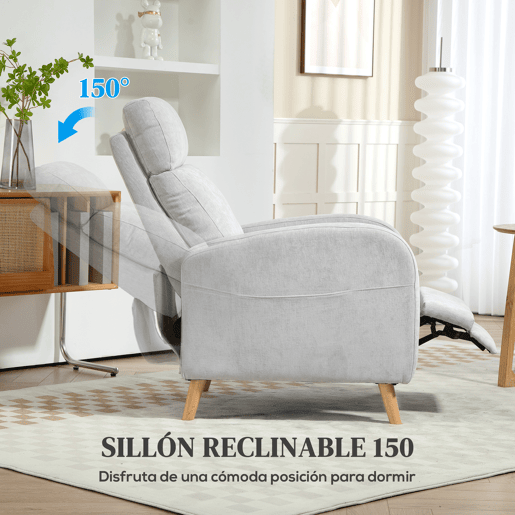 Poltrona reclinável Relax, estofada em linho sintético, com apoio para os pés e bolso lateral, capacidade de carga de 135 kg, cinza claro. Poltrona reclinável Relax, estofada em linho sintético, com apoio para os pés e bolso lateral, capacidade de carga de 135 kg, cinza claro.