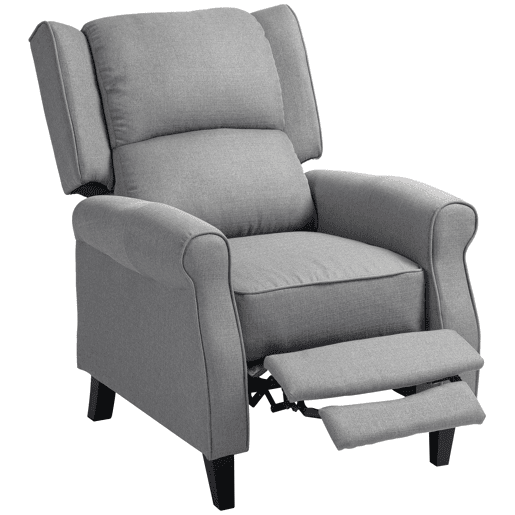 Poltrona reclinável manual Relax, estofada em linho sintético, com apoio para os pés retrátil, capacidade de carga de 150 kg, cinza.