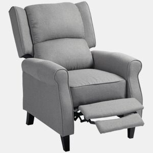 Poltrona reclinável manual Relax, estofada em linho sintético, com apoio para os pés retrátil, capacidade de carga de 150 kg, cinza.
