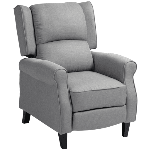 Poltrona reclinável manual Relax, estofada em linho sintético, com apoio para os pés retrátil, capacidade de carga de 150 kg, cinza.