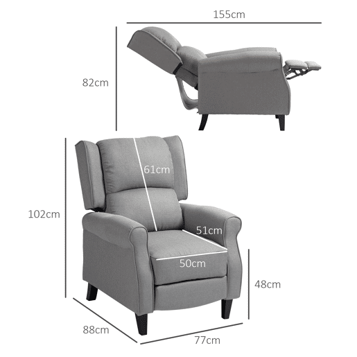 Poltrona reclinável manual Relax, estofada em linho sintético, com apoio para os pés retrátil, capacidade de carga de 150 kg, cinza.