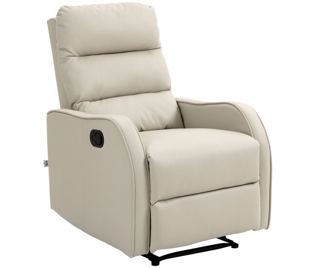 Sillón relax reclinable sofá relax tapizado en pu con reposapiés retráctil para dormitorio salón 65x89x100 cm crema