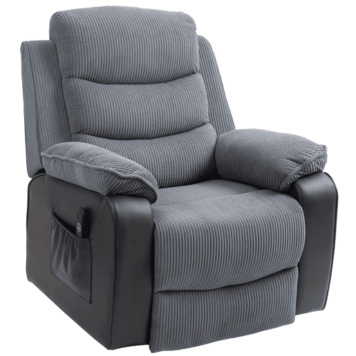 Poltrona elétrica reclinável com controle remoto, porta USB e bolsos laterais, cinza escuro. Poltrona elétrica reclinável com controle remoto, porta USB e bolsos laterais, cinza escuro.