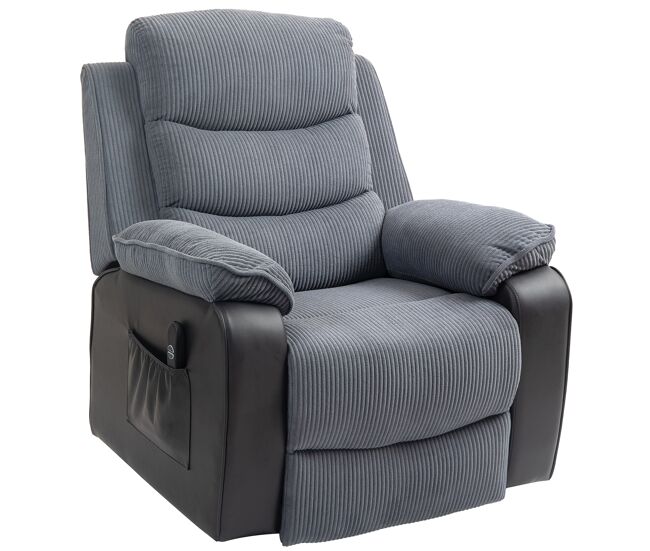 Sillón relax reclinable eléctrico levanta personas con mando a distancia puerto usb y bolsillos laterales gris oscuro