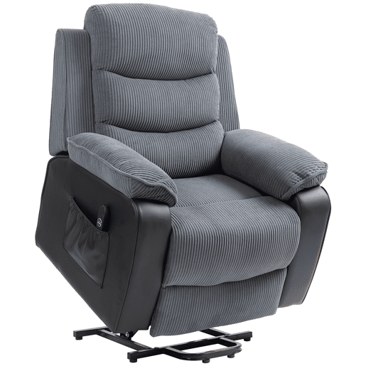 Poltrona elétrica reclinável com controle remoto, porta USB e bolsos laterais, cinza escuro. Poltrona elétrica reclinável com controle remoto, porta USB e bolsos laterais, cinza escuro.