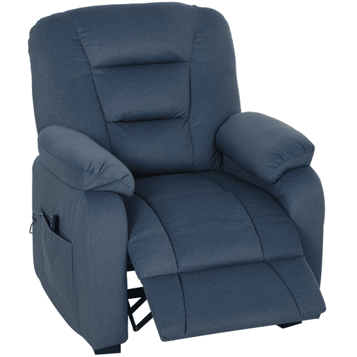 Poltrona elétrica reclinável, silenciosa, com função de memória, apoio para os pés, controle remoto, bolsos laterais, azul.
