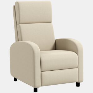 Poltrona reclinável moderna com apoio para os pés, inclinação de até 160°, suporta até 120 kg, 64x86x102 cm, cor creme.