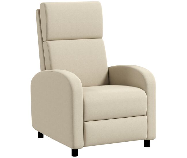 Sillón relax reclinable hasta 160° sofá reclinable moderno con reposapiés soporta hasta 120 kg 64x86x102 cm crema
