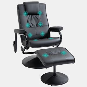 Poltrona reclinável relaxante com apoio para os pés, cadeira de massagem elétrica com 10 pontos de massagem, cadeira giratória relaxante com controle remoto para sala de estar ou escritório, preta.
