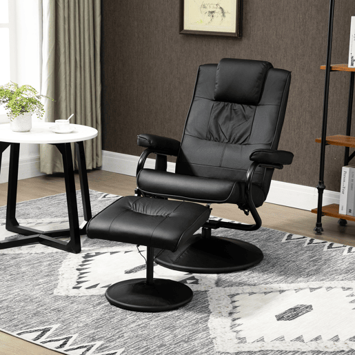 Poltrona reclinável relaxante com apoio para os pés, cadeira de massagem elétrica com 10 pontos de massagem, cadeira giratória relaxante com controle remoto para sala de estar ou escritório, preta. Poltrona reclinável relaxante com apoio para os pés, cadeira de massagem elétrica com 10 pontos de massagem, cadeira giratória relaxante com controle remoto para sala de estar ou escritório, preta.