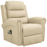 Poltrona elétrica reclinável com massagem vibratória e aquecimento, controle remoto, cor creme.