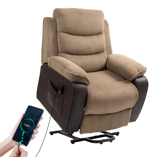 Poltrona elétrica reclinável com controle remoto, porta USB e bolsos laterais (marrom)