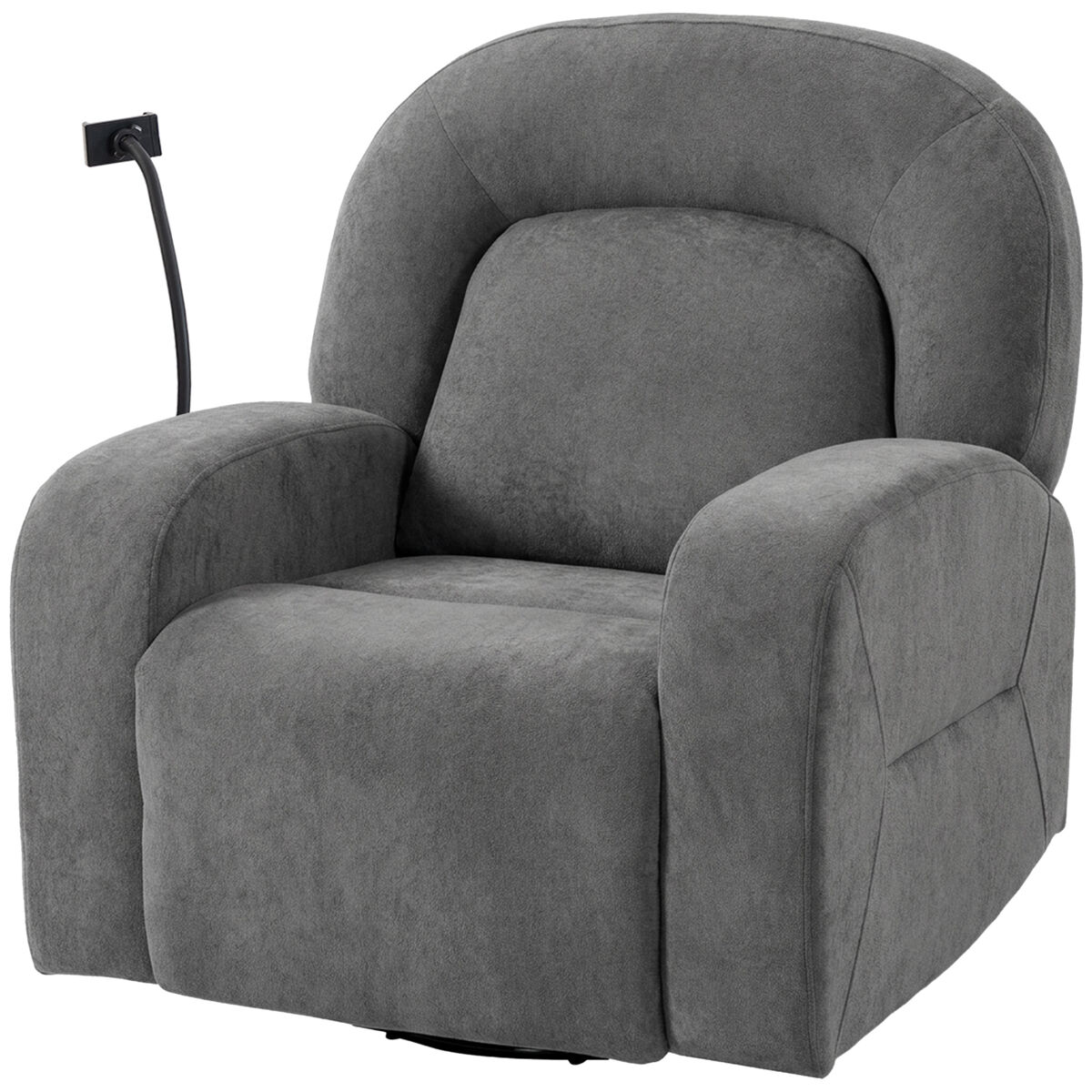 Sillón relax reclinable 3 en 1 con función mecedora giratorio 360° soporte para teléfono asiento amplio gris