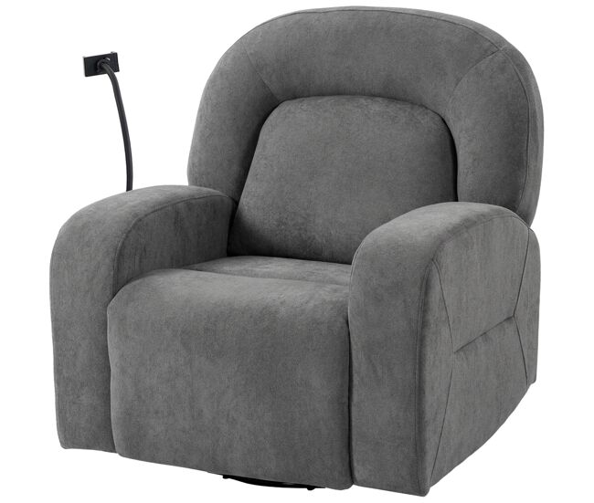 Sillón relax reclinable 3 en 1 con función mecedora giratorio 360° soporte para teléfono asiento amplio gris